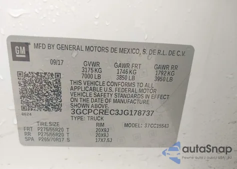 2018 Chevrolet Silverado 1500 1Lt z USA, uszkodzony, nr VIN 3GCPCREC3JG178737